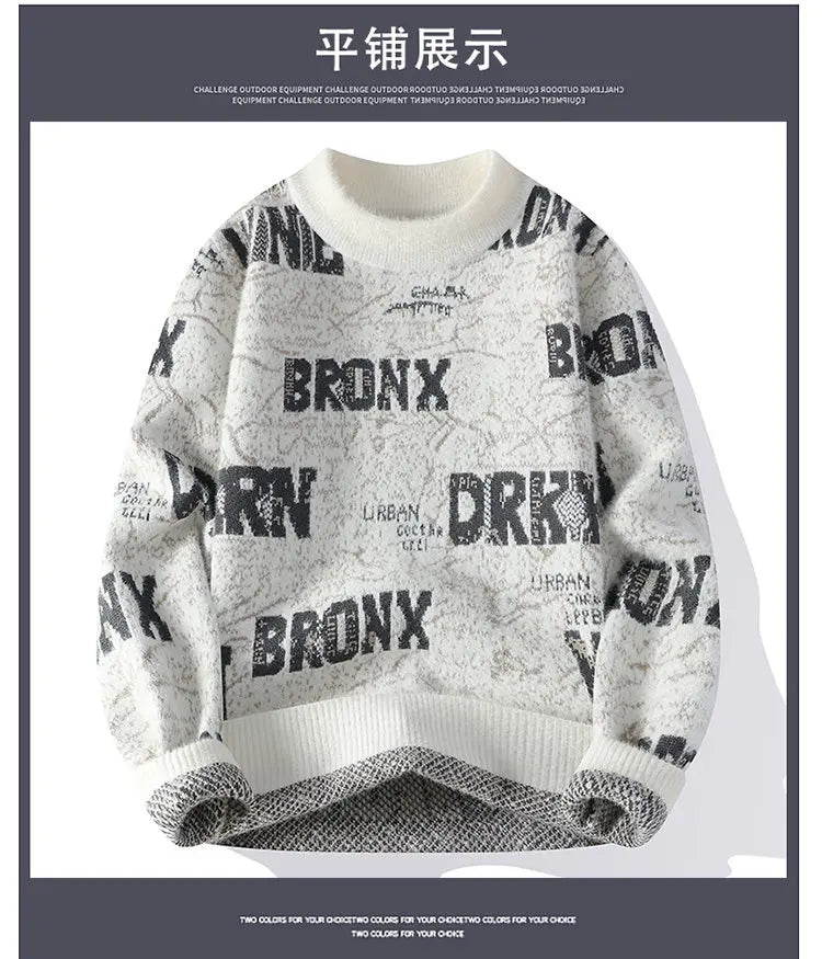 Autumn Winter Men's New Letter Sweater, High-quality Men's Brand Pullover, Warm Knit Tops High Street Trend Base Shirt