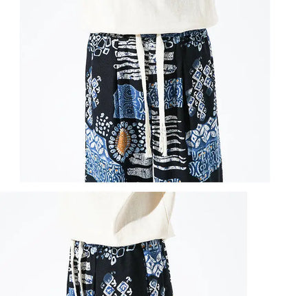 Pantaloncini da uomo estivi Stampa Pantaloni da spiaggia traspiranti a gamba larga Pantaloni larghi casual alla moda Vita elastica Comodi pantaloni al polpaccio da uomo