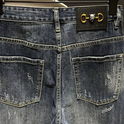 2023 Spring and Autumn New Men's Fashion Trend Ripped Patch Small Foot Pants Men's Casual Slim Comfortable High-Quality Jeans PlatiNum
