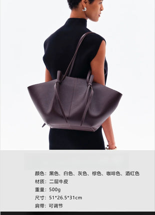 Borsa tote grande da donna, borsa a tracolla in pelle scamosciata, design con nodo, borsa versatile