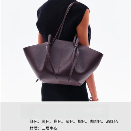 Borsa tote grande da donna, borsa a tracolla in pelle scamosciata, design con nodo, borsa versatile