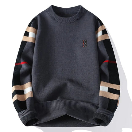 round Neck Knitted Sweater Autumn Winter Men's Fashion Thickened Long Sleeve Leisure Comfortable Fit Youthful Style Polyester...