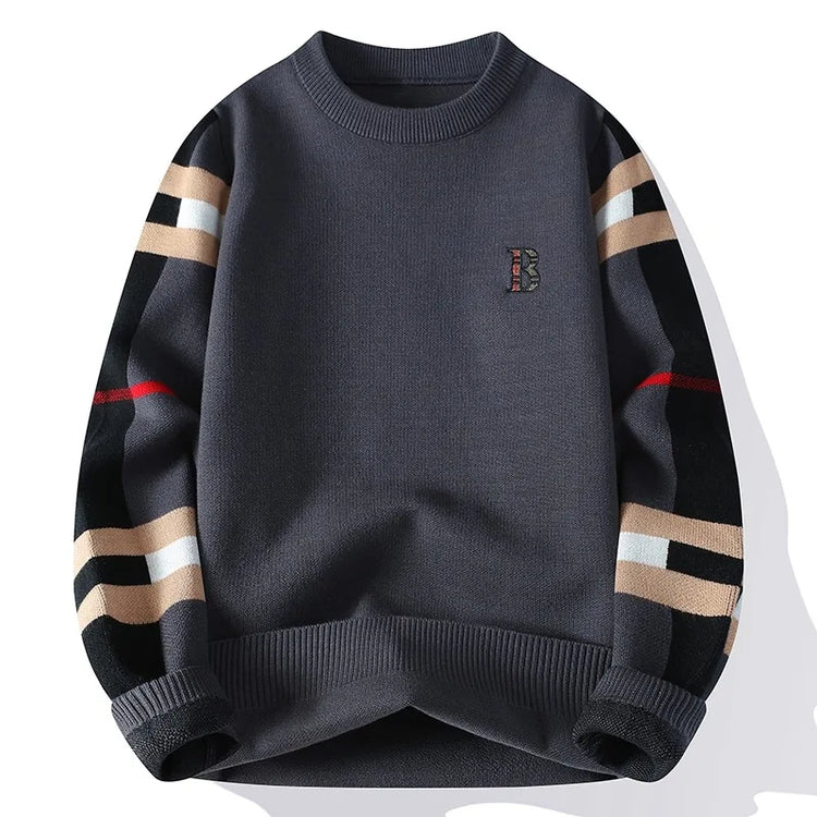 round Neck Knitted Sweater Autumn Winter Men's Fashion Thickened Long Sleeve Leisure Comfortable Fit Youthful Style Polyester...