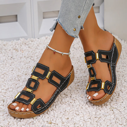 Women's Roman Style Large Size Sandals Beach Open Toe Slippers Summer Wedges Comfortable Outdoor Slip-on Shoes for Women