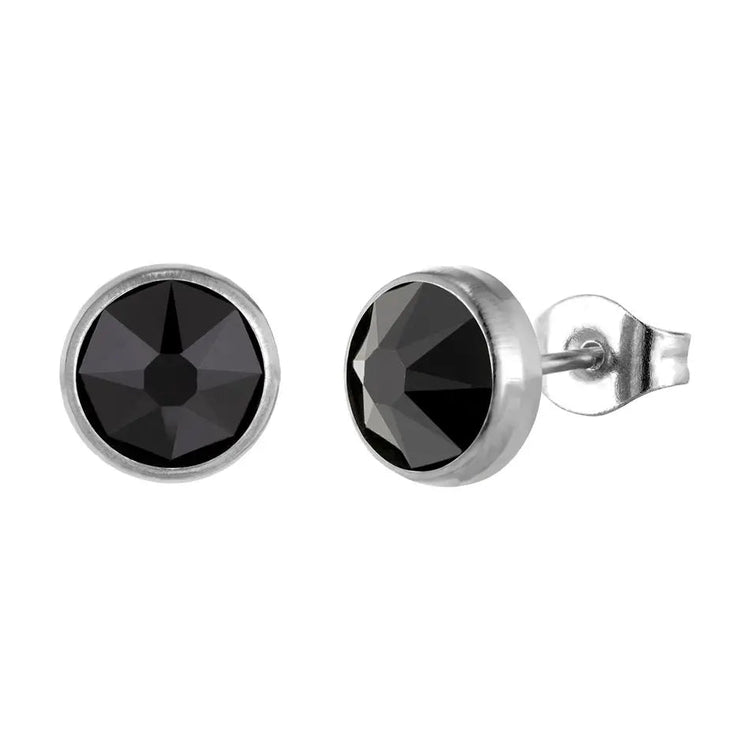 Orecchini Ipoallergenici in Titanio G23 per Uomo e Donna, con Cristalli Neri, 3mm 4mm 5mm 8mm platinumshop