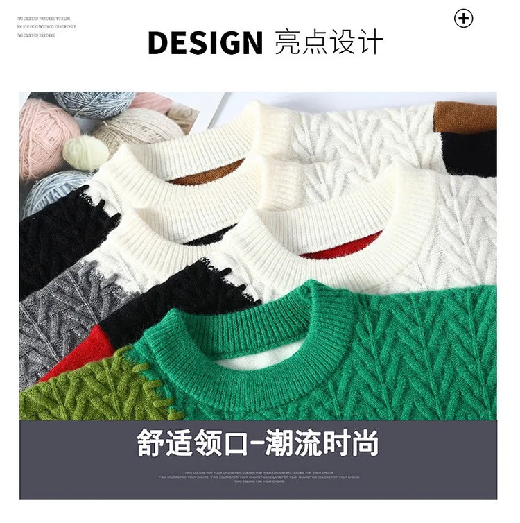 Thorn Style Spliced Knitted Sweater 2025 Fashionable High Street Autumn Winter Warm Men's Top Hip-hop Streetwear Fishing Sports