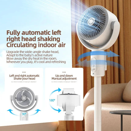 Ventilatore a Turbina Elettrica da Pavimento, Ventilatore a Cinque Velocità Regolabili, Altezza Regolabile, Ricaricabile