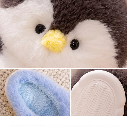 Cute Penguin Plush Slippers，Winter Warm Full-Coverage Home Slippers，Cartoon Animal-Themed, Non-Slip, Thick-Soled Women's Indoor