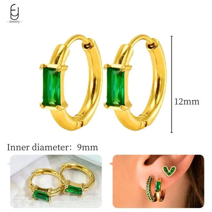 925 Sterling Silver Needle Green Zircon Gold Earrings Heart Hoop Earrings for Women Delicate Stud Earrings Luxury Jewelry Gifts PlatiNum