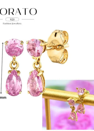 Lussuosa geometria 925 orecchio in argento sterling Ago rosa serie zircone orecchini a cerchio pendenti dolce moda regali di gioielli da sposa platinumshop