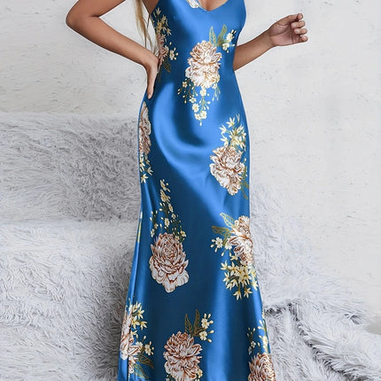 Elegante sexy scollo a V stampa floreale comfort setoso liscio donna slip camicie da notte abiti da notte per l'estate pigiama pigiameria pjs