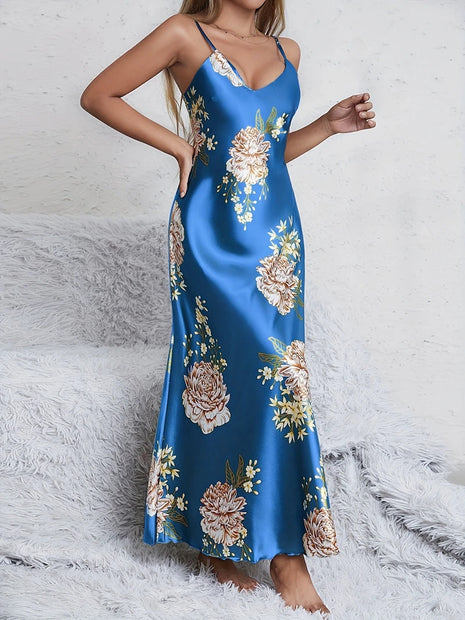 Elegante sexy scollo a V stampa floreale comfort setoso liscio donna slip camicie da notte abiti da notte per l'estate pigiama pigiameria pjs