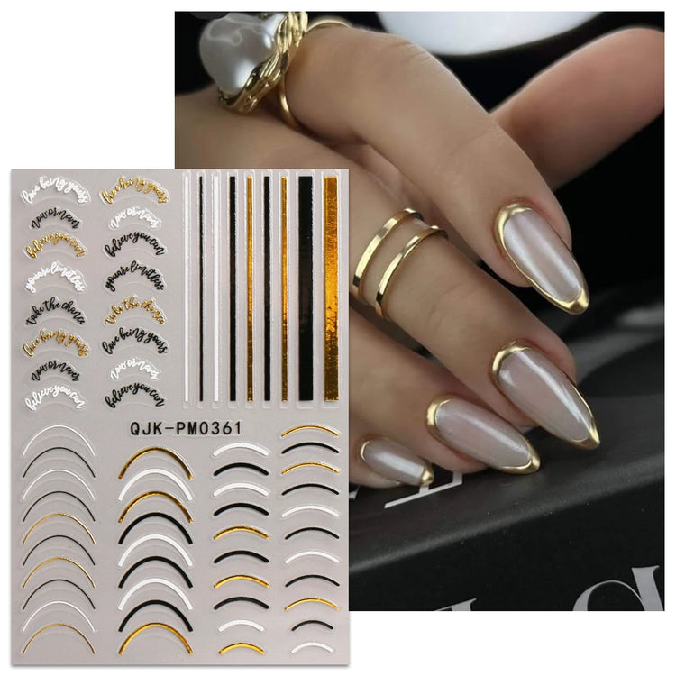 2/4pcs Simple Geometric Line Nail Art Stickers, Metallic Lines, Stars, Letter Design, 3D Stickers, DIY, Holiday Gifts, Y2K