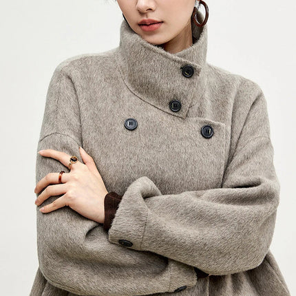 SENTUBILA 100% Wool Winter Jackets for Women Short Coats 2026 Stand Turtleneck Unlined Wool Outerwears Female Clothes W44O56626
