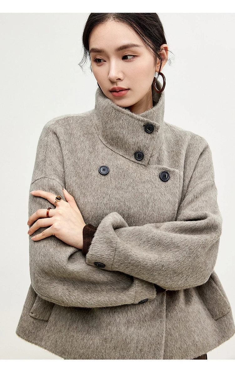 SENTUBILA 100% Wool Winter Jackets for Women Short Coats 2026 Stand Turtleneck Unlined Wool Outerwears Female Clothes W44O56626