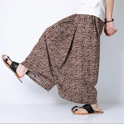 Pantaloni stile cinese uomo retrò Casual gamba larga pantaloni larghi Crossover cotone lino nuovi pantaloni grafici da uomo pantaloni Hip Hop M-5XL