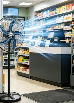 Grande Sconto Ventilatore a piantana leggero, montaggio semplice e veloce, vento molto potente, modello 50cm 75W con 5 pale blu, altezza regolabile e oscillazione automatica, spedizione gratuita in tutta Italia