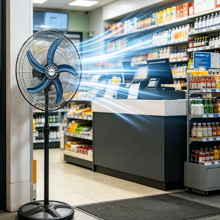 Grande Sconto Ventilatore a piantana leggero, montaggio semplice e veloce, vento molto potente, modello 50cm 75W con 5 pale blu, altezza regolabile e oscillazione automatica, spedizione gratuita in tutta Italia