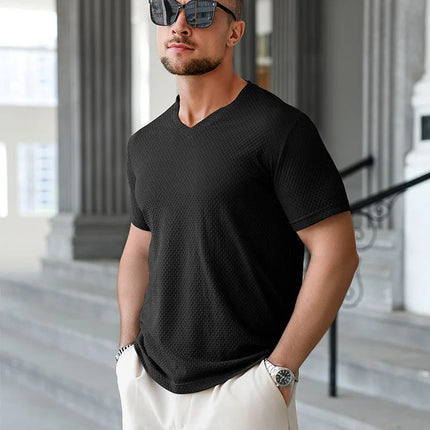 2025 New Men's Casual Short Sleeved Bone Flower Solid Color O-neck T-shirt Fashion Breathable Comfortable Summer Versatile Top PlatiNum