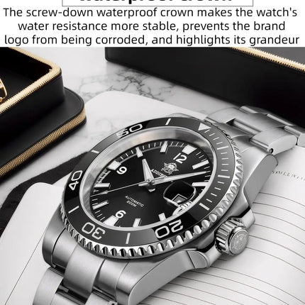 ADDIESDIVE Men Fashion Diving Mechanical Watch, Sapphire Crystal 20Bar Ceramic Bezel Super Luminous Stainless Steel Personalized