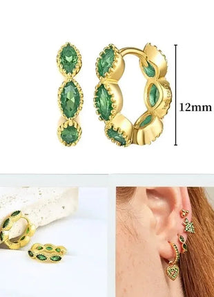 925 Sterling Silver Needle Green Zircon Gold Earrings Heart Hoop Earrings for Women Delicate Stud Earrings Luxury Jewelry Gifts PlatiNum