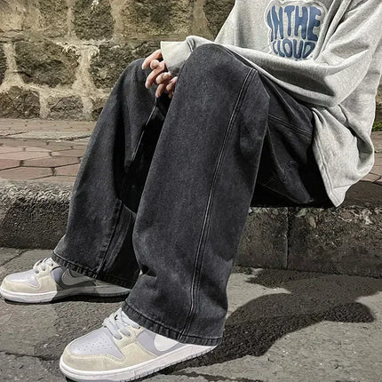2025 nuovi jeans larghi streetwear uomo stile coreano moda pantaloni larghi dritti a gamba larga abbigliamento di marca da uomo nero azzurro