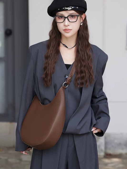 2025 New Genuine Leather Women Half Moon Bag Shoulder Ladies Luxury Underarm bag Commuter Shopping Handbag Bag For Women Gift