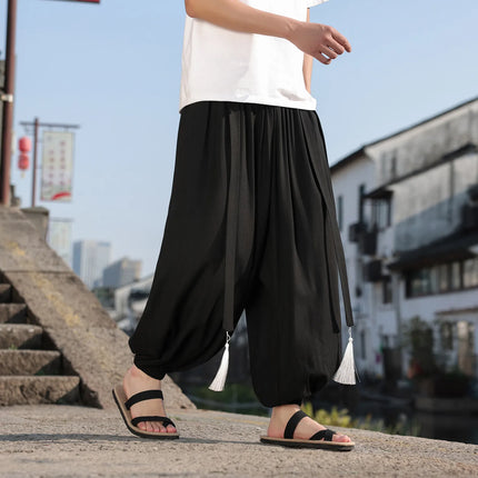 Pantaloni a Gamba Larga Stile Etnico per Uomo, Pantaloni in Lino Comodi e Traspiranti, Pantaloni da Ballo, Abbigliamento Casual Quotidiano, Pantaloni Hanfu, Taglie Fino a 8XL