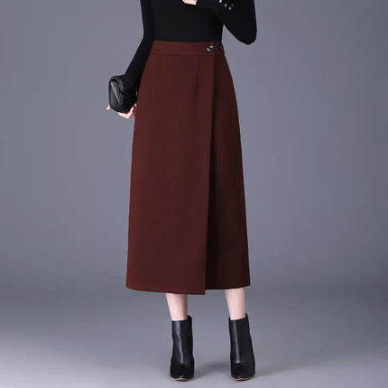 Women's Woolen Autumn and Winter New Style Elegant One-piece Unique and Stylish Straight Tube Slit Hugging Skirt PlatiNum
