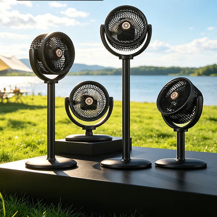 Ventilatore a circolazione d'aria, ventilatore da esterno, ventilatore da campeggio, ventilatore ricaricabile da pavimento, ventilatore da tavolo con altezza regolabile, regolazione a 5 velocità