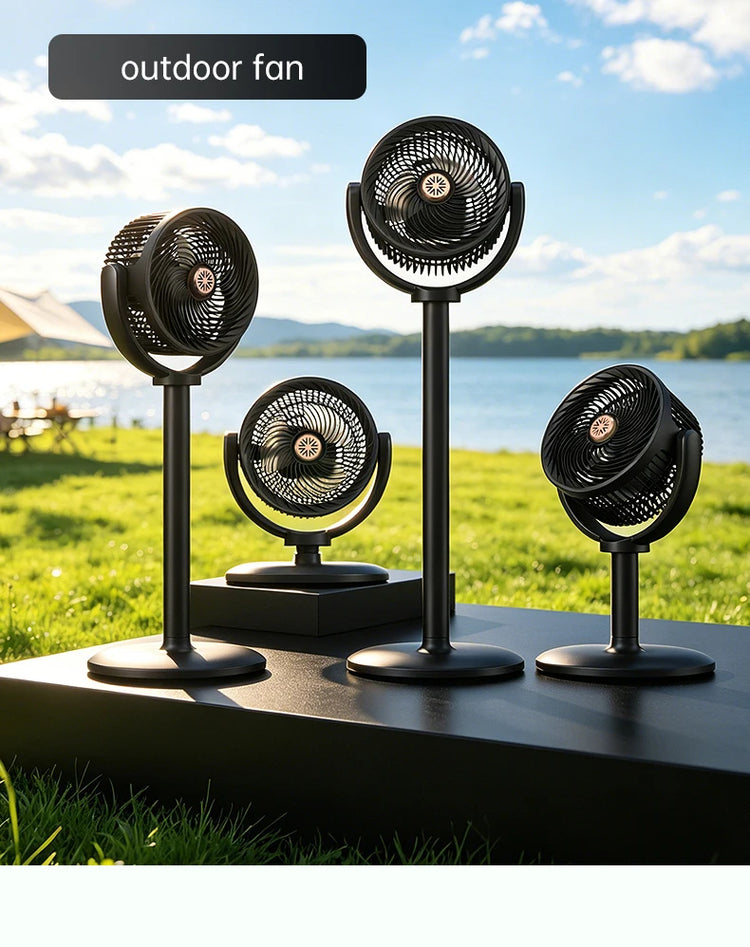 Ventilatore a circolazione d'aria, ventilatore da esterno, ventilatore da campeggio, ventilatore ricaricabile da pavimento, ventilatore da tavolo con altezza regolabile, regolazione a 5 velocità
