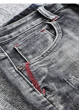 Italian Style Fashion Men Jeans Retro Gray Elastic Slim Fit Ripped Jeans Men Trousers Vintage Designer Casual Denim Pants Hombre PlatiNum