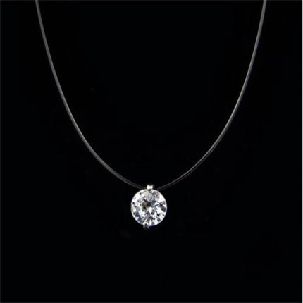 Fashion Shiny Crystal Necklace For Women Female Transparent Fishing Line Round Zircon Choker Minimalist Clavicle Chain Jewelry PlatiNum