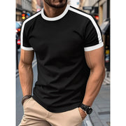 Neues Sommer-Elastik-Casual-Kurzarm-Herren-T-Shirt für Party, Zuhause, soziale Anlässe, Farbkombination, Unifarben, Vintage-Streetwear-Oberteil
