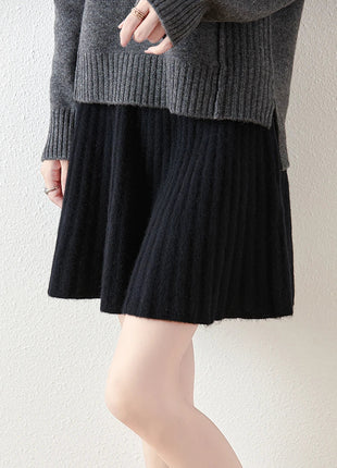 Korean Skirt 100% Merino Wool Women's Knitted Mini Skirt Autumn and Winter Women's Fashion Solid Color Small Umbrella Skirt PlatiNum