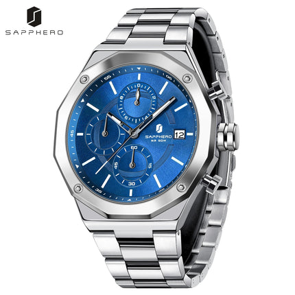 SAPHERO Orologio Cronografo Uomo al Quarzo 5ATM Impermeabile Acciaio Inox con Data, Regalo Perfetto per Padre, Marito, Fidanzato per Natale, Compleanno, San Valentino platinumshop
