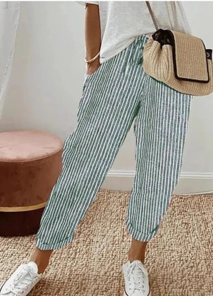 Pantaloni casual con coulisse in vita elastica stampata a righe larghe alla moda da donna europea e americana transfrontaliera estiva platinumshop