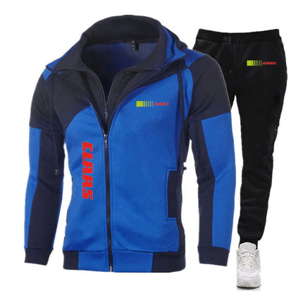 2025 Spring Autumn Claas Print Comfortable Splicing Hoodies+Trendy Solid Color Sweatpants Suit Men's Hooded Tracksuit Sports Set PlatiNum