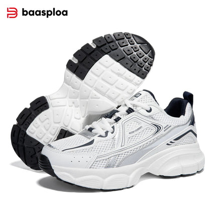 Baasploa Women Running Shoes Lightweight Breathable Sport Shoes Female Comfort White Casual Sneakers Height Increase Cushioning PlatiNum