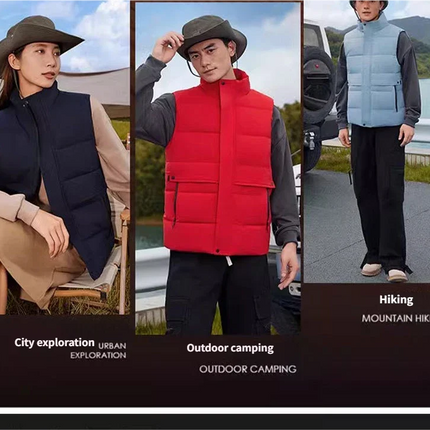 Winter High-density T400 Small-interval Warm Cotton-padded Vest Double Front Flap with Snap Buttons and Zippers