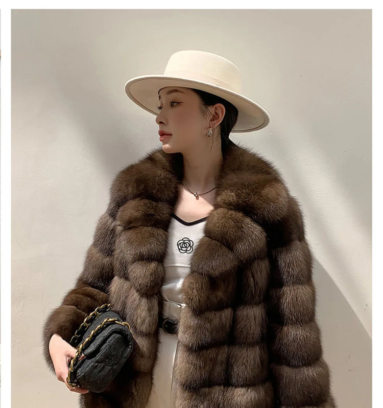 ZADORIN Luxury Designer Faux Mink Coat Woman Lapel Furry Brown Faux Fur Coat Woman Clothes Winter Chic Elegant Fluffy Fur Jacket
