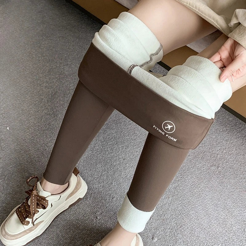 Women High-Waisted Winter Leggings Add Plush Fleece Slimming Tights Warm Trousers Casual Cashmere Pants For Women