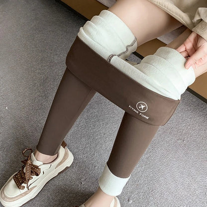 Women High-Waisted Winter Leggings Add Plush Fleece Slimming Tights Warm Trousers Casual Cashmere Pants For Women