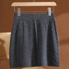 35% Cashmere & 65% Wool Women's Solid - Color Twisted Knit Umbrella Mini Skirt, Retro & Gentle PlatiNum