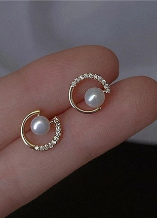 Gioielli in oro 14k di lusso Orecchini in oro reale Zircone Perla Twist Orecchini a bottone di lusso per le donne Brincos Pendientes Bijoux platinumshop