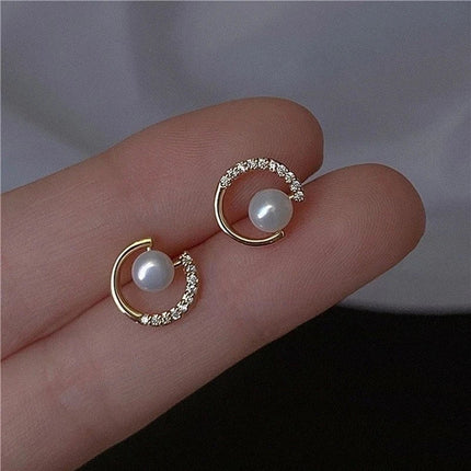 Gioielli in oro 14k di lusso Orecchini in oro reale Zircone Perla Twist Orecchini a bottone di lusso per le donne Brincos Pendientes Bijoux platinumshop