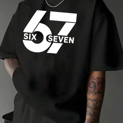 Men's Summer Short Sleeve T-shirt "67" with printed pattern in unisex style suitable for home parties as a gift