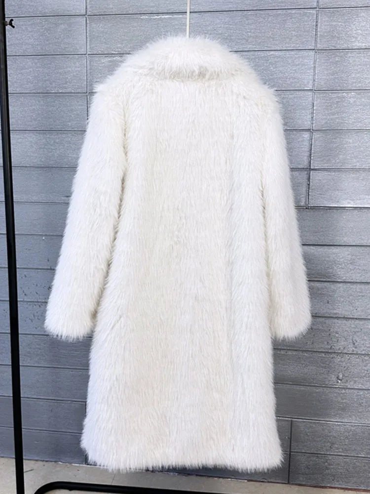 ZADORIN 100cm Long Fluffy White Black Faux Fur Coat Woman Clothing Winter Lapel Faux Fur Top Jackets for Women Jacket Outerwears