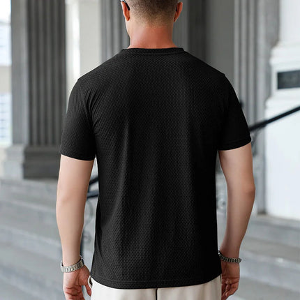 2025 New Men's Casual Short Sleeved Bone Flower Solid Color O-neck T-shirt Fashion Breathable Comfortable Summer Versatile Top PlatiNum
