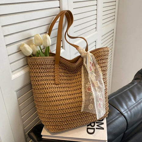 Grand sac cabas d'été, Sac à bandoulière tressé fait main pour femme, Style campagnard frais